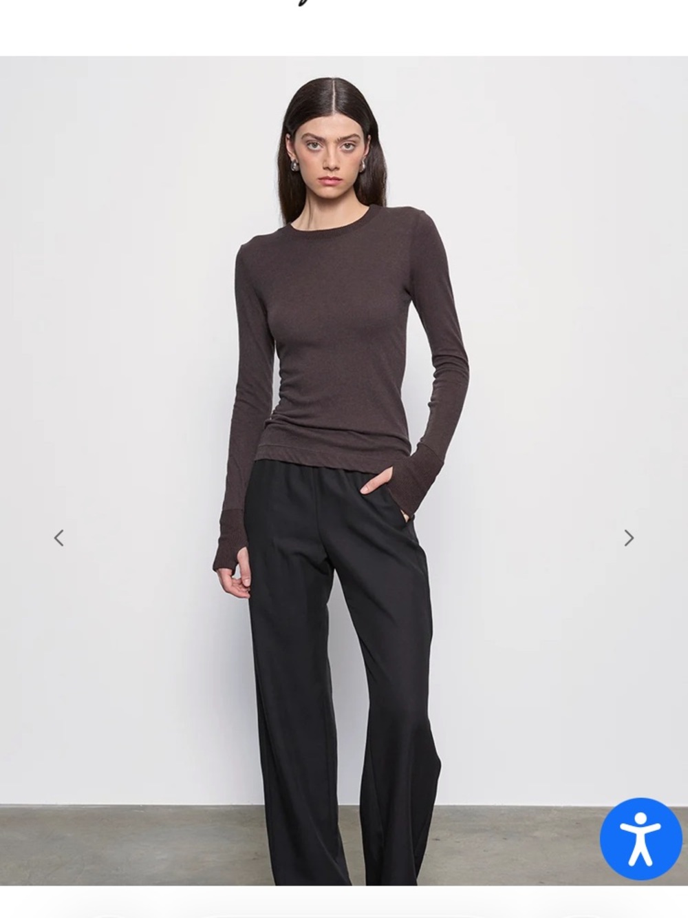 Enza Costa Slim Cashmere Crewneck Long Sleeve Thumbholes Top in Brown XS